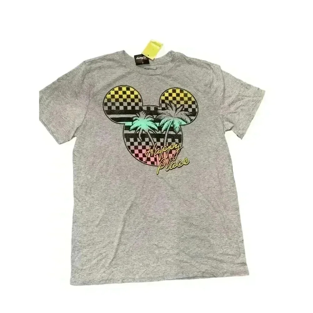Disney Mickey Mouse Graphic Tee Unisex L Gray Retro Summer T-Shirt